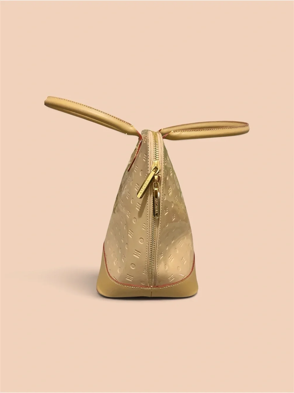 Arcadia Italy Blush Beige Embossed Monogram Patent Leather Dome Satchel NWT